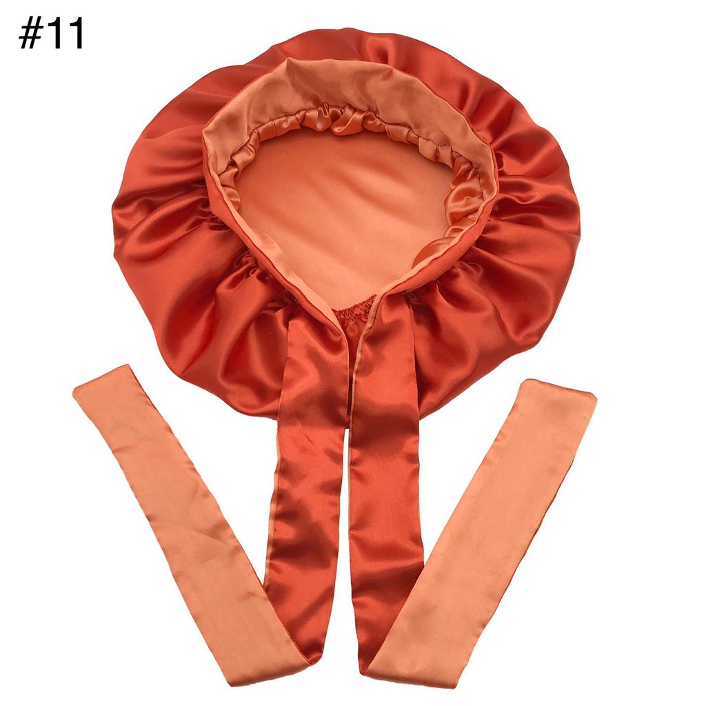 Woman Sleeping Bonnets and Satin Hair Wraps Soft Silk Bonnet Long Tie Plain Hair Bonnet