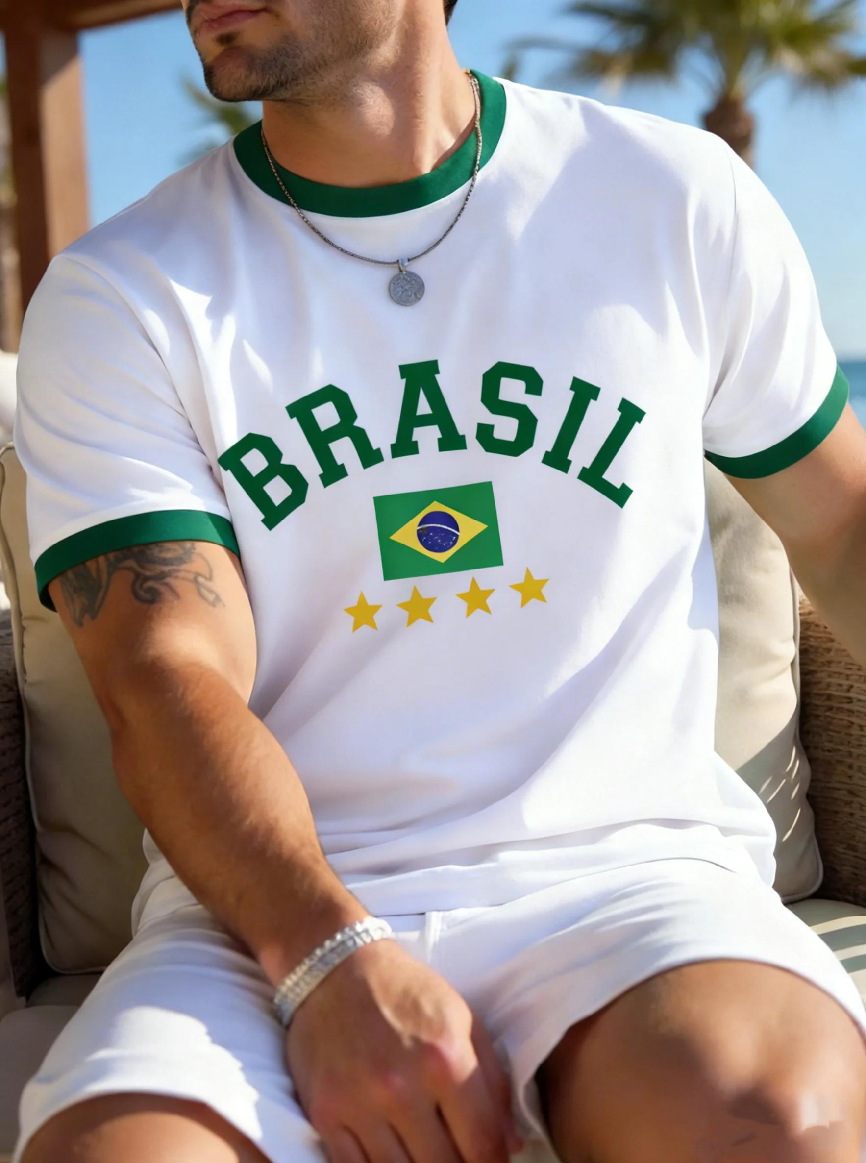 Chengyu19861314-1 Braziliaanse Vlag 3D Geprint T-shirt Zomer Casual Ronde Hals Korte Mouwen Top Modieuze Heren Sport Pullover 4XL