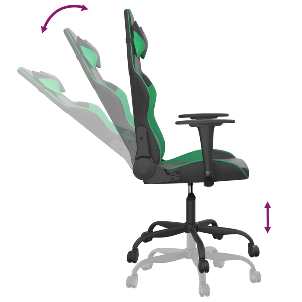Gaming Chair with Massage Function Black and Green Artificial Leather