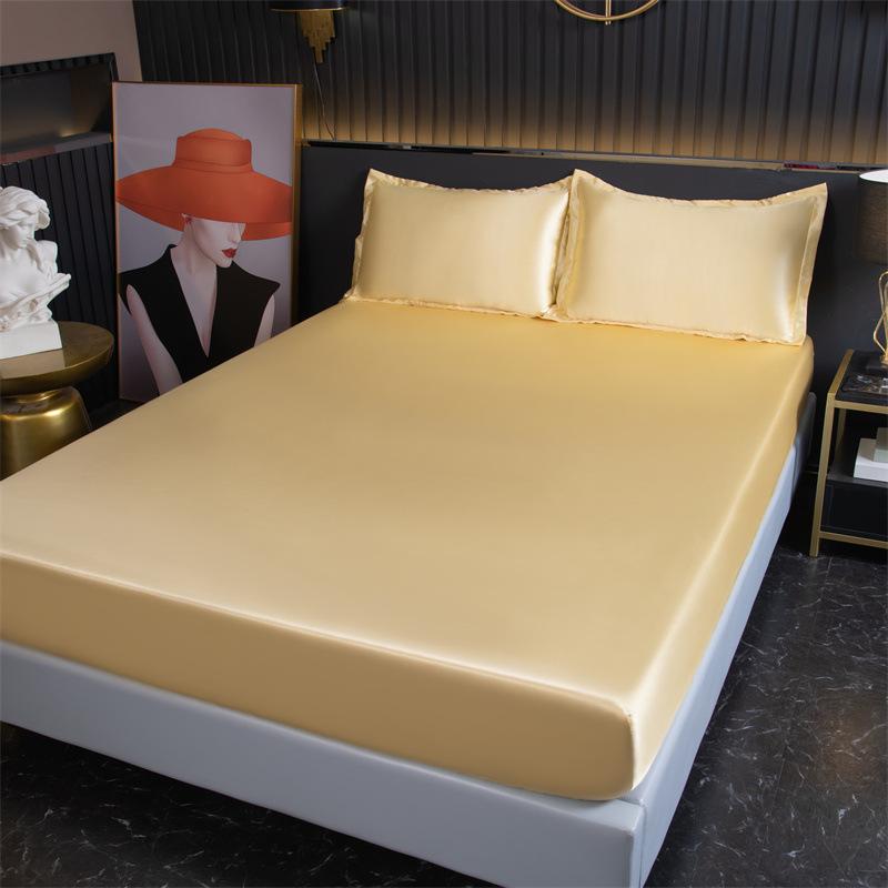 Foreign Trade Cross-border Ice Silk Non-slip Mattress Three-piece Silk Silk Satin Solid Color Simmons Bed Shield