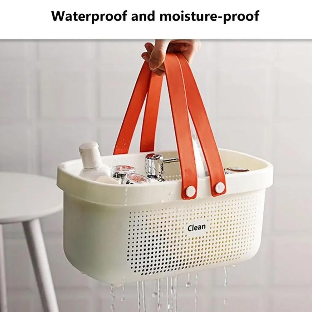 Plastic Storage Basket with Silicone Handles Large Capacity Clothes Organizer for Shower Room Bathroom Washhouse Bathroom Basket