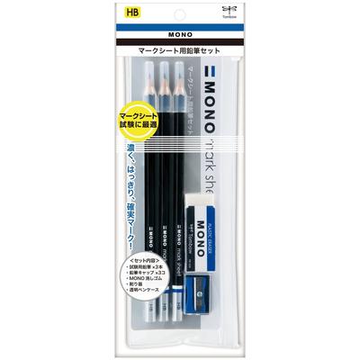 Tombow MONO Egzamino Atsakymų Lapelių Raštinės Prekių Rinkinys (3 HB pieštukai, trintukas, drožtukas) MA-PLMKN