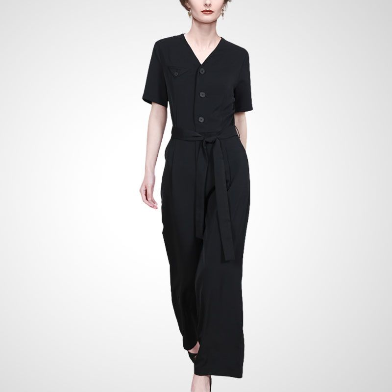 

Европейские товары Модный облегающий комбинезон с высокой талией и V-образным вырезом, стройнящий фигуру Black XL