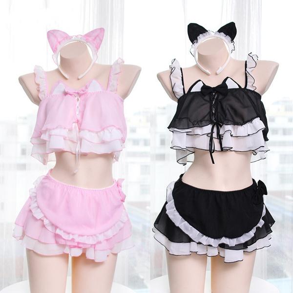 Frauen Lolita Nachtkleid Wickelrock Rüschen Dessous Japanisches Dienstmädchen Cosplay Kostüm Sexy