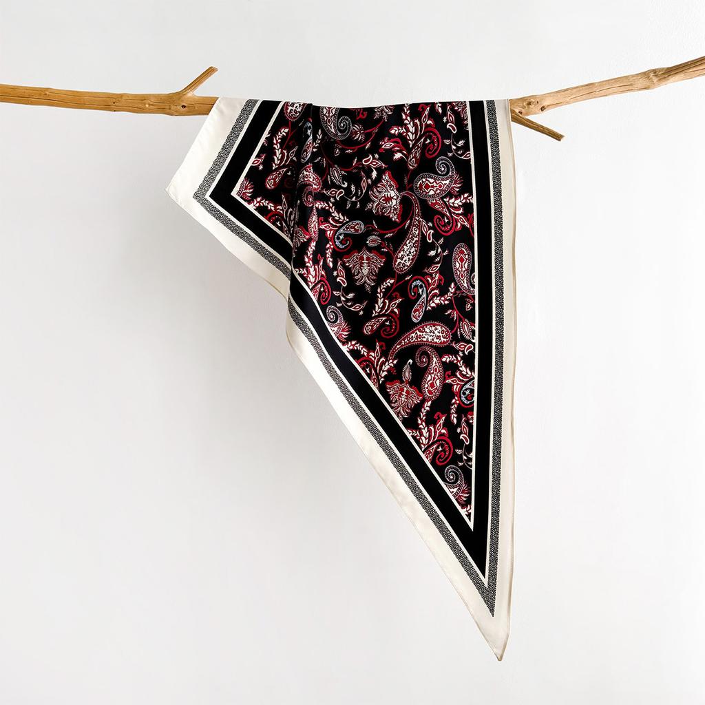 Retro Printed Square Scarf For Women Soft Satin Scarves Bandanas Luxury Hijab Neckerchief Elegant Shawl Wraps