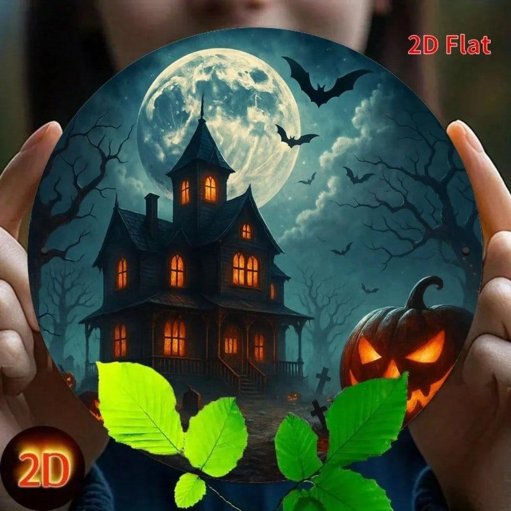 Vintage Halloween Iron Wall Art Haunted House Pumpkin Lantern Metal Sign Home Decor