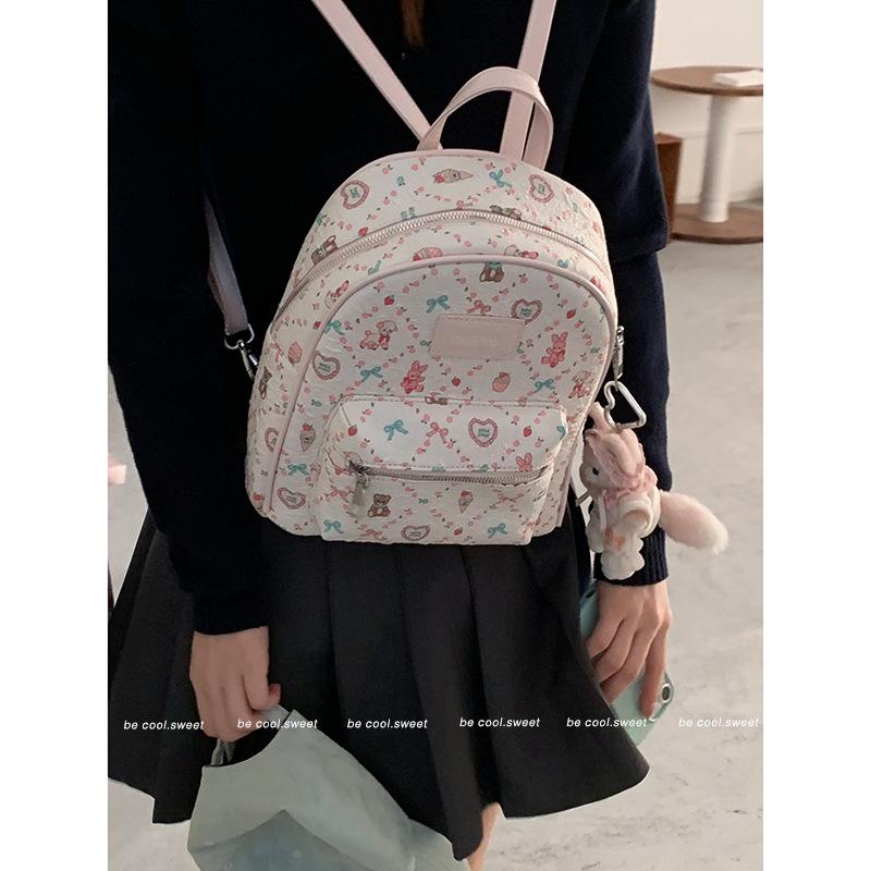 Cute cartoon graffiti bear backpack bag women 2025 new fashion print casual backpack student bag