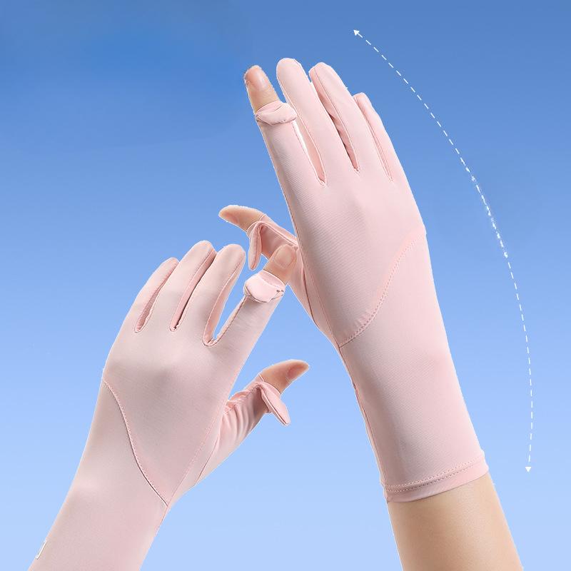 Sunscreen Gloves for Women's UV Proof Thin Summer Ice Silk Breathable Non Slip Driving Finger Touch Screen Riding Gloves