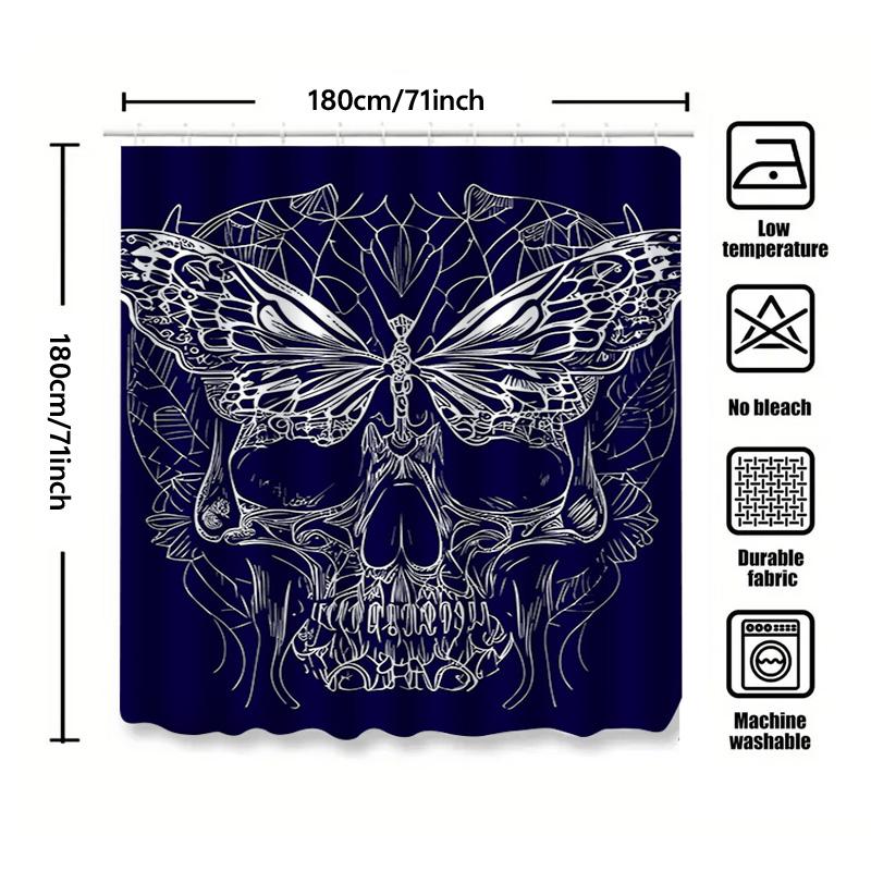 Tuniu Black Skull Bat Wings Bathroom Curtain Spooky Gothic Room Decor Cool Wall Art Shower Curtain