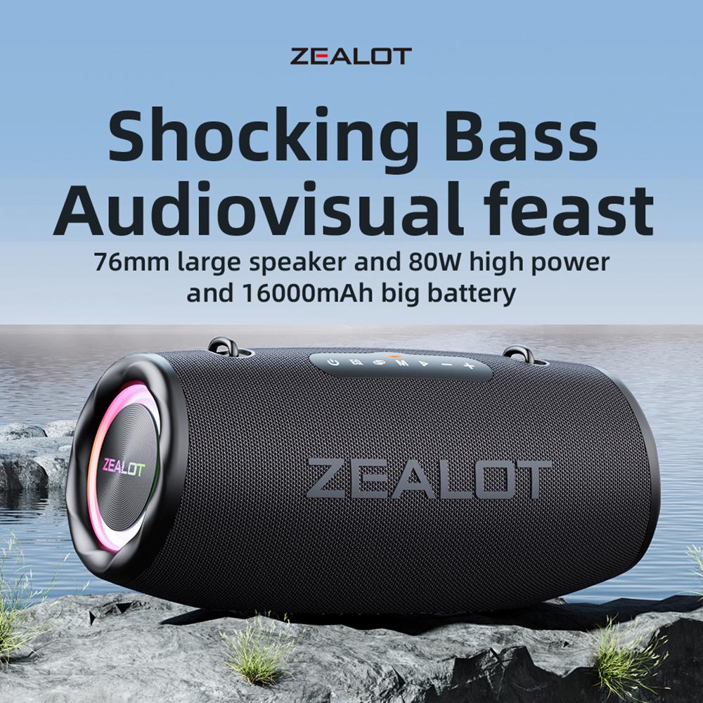 ZEALOT S87 BT Speaker Wireless Stereo Speaker with 80W Booming Sound LED Lights Waterproof Portable Speaker for