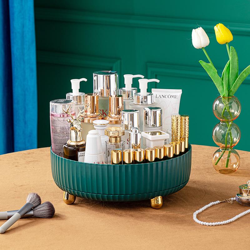 Organisateur de vanité rotatif: Support pour pinceaux de maquillage, Plateau de rangement pour rouges à lèvres et soins de la peau