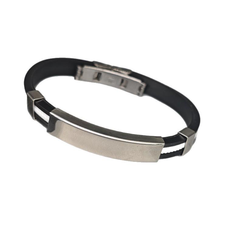 Stainless Steel Silicone Bracelet: Black Men's Thin Band, Simple European-American Style, Creative and Trendy Design