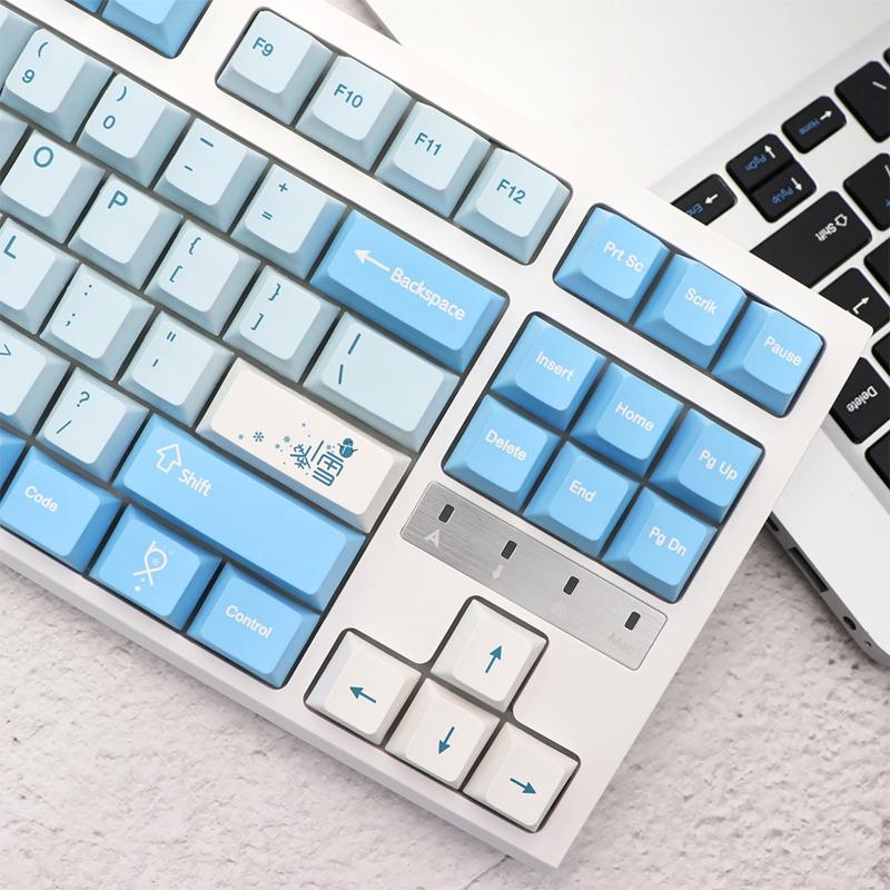 136 Keys  Profile Keycaps PBT 5 Sides DYE SUB Blue Snow Keycap For K61/64/68/84/980 Mechanical Keyboard for Key C