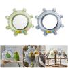Pet Bird Mirror Play Toy for Small Companion Birds, Rotating Round Cage Mirror with Plastic Frame, 2 Piece Enrichment Set for Routine Use