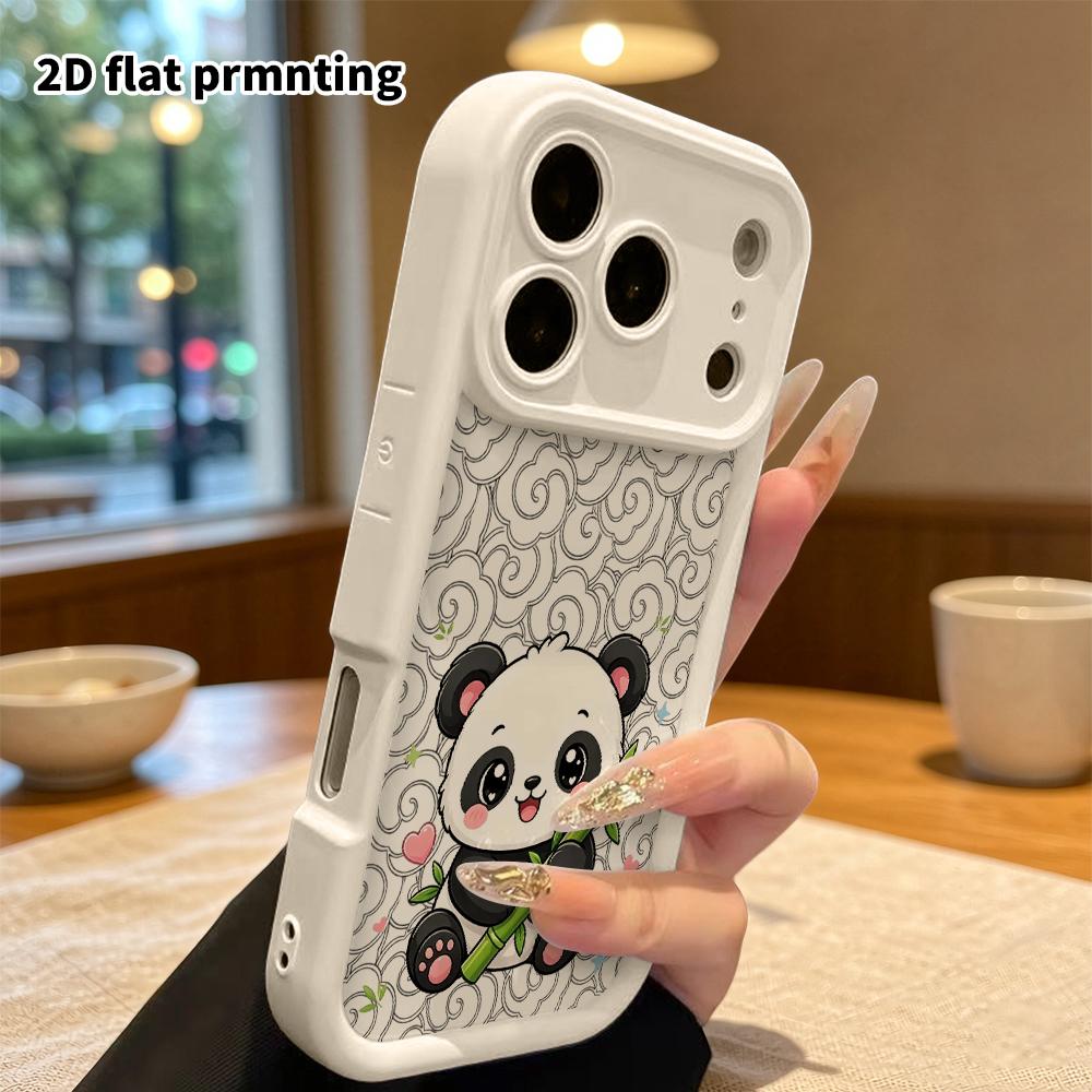 Phone Case: 2D Flat Design Suitable for iPhone 18 17 16 15 14 13 Pro Tiered Protective Case, Hugging Bamboo Panda, Christmas and Halloween Gift