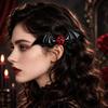 Gothic Hair Clip Set of 2 with Bat Wing Shape and Raised Red Eyeball Decors, Cosplay Barrettes for Theme Party, Stage Show and Party Photo
