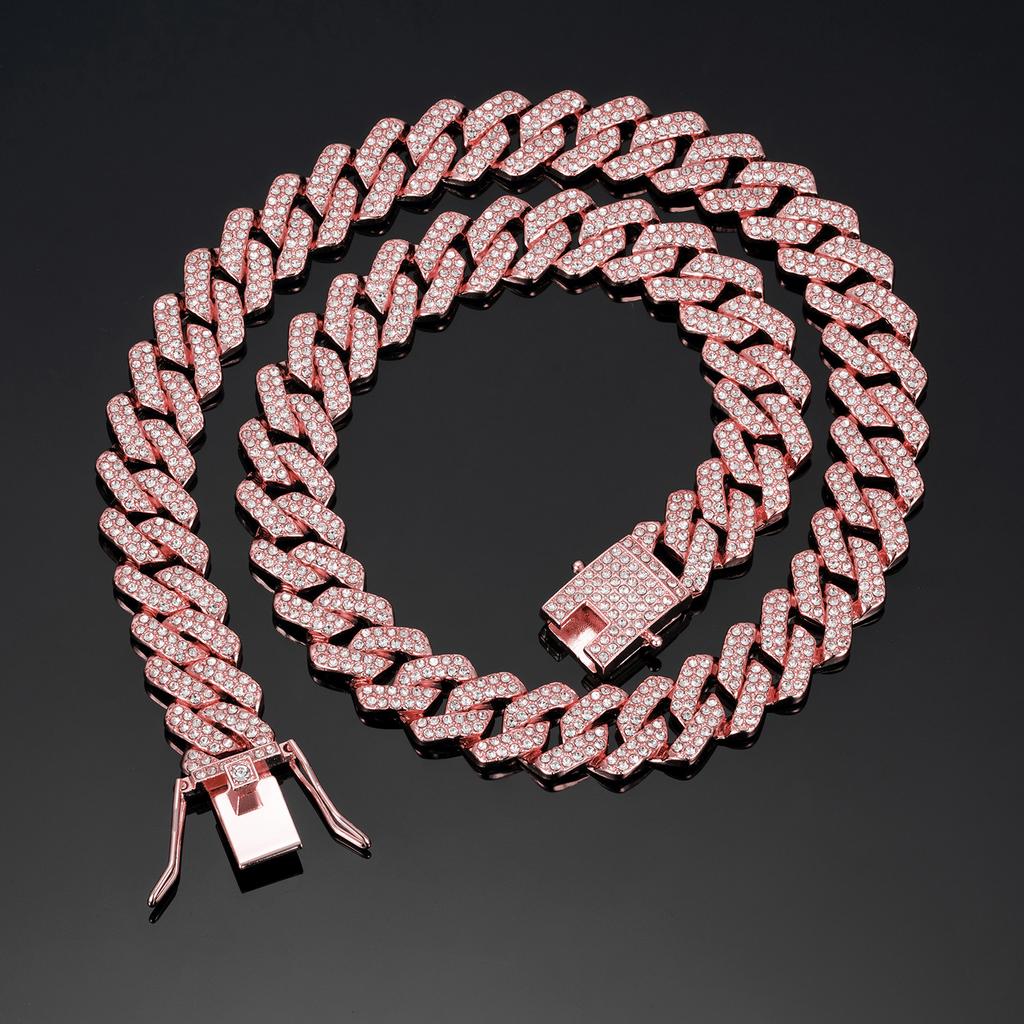 14mm Full Zirconium Cuban Chain Men's Hip Hop Cuban Necklace Bracelet Jewelry