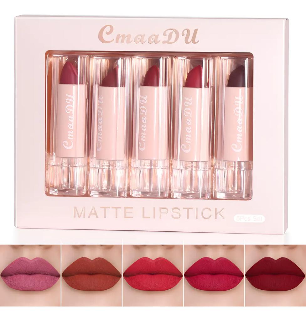 Set of 5 Cmaadu Moisturizing Matte Lipsticks, Easy to Apply