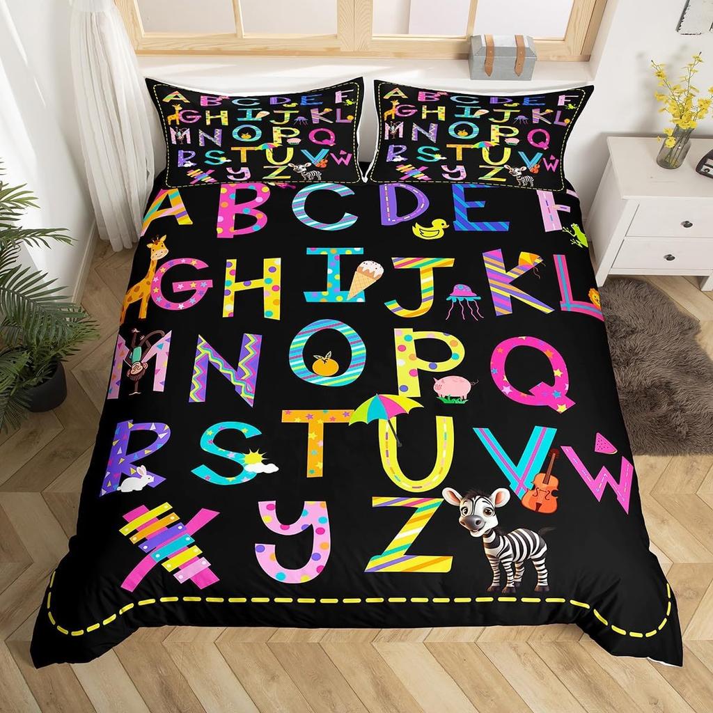 Comforter Blue Alphabet Space Spaceship Single Queen Size Cartoon Bedding Set For Boys Kids Outer Space Black Comforter