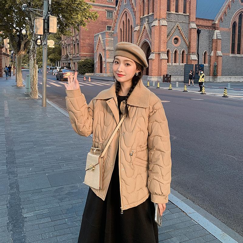 Padded clothes women's lapel neck wool doll collar short drawstring waist temperament padded clothes Xiaoxiang padded jacket