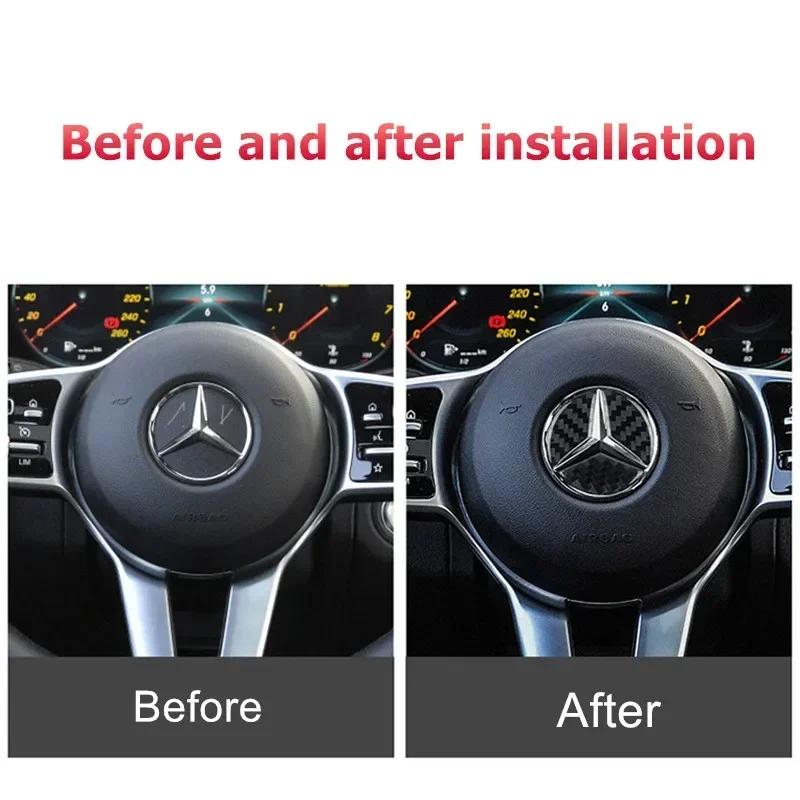 DHP3 Carbon Fiber Car Steering Wheel Cover Stickers Auto Decorative Decals for Mercedes Benz New B/C/E Class A Class C200L GLC GLK