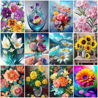 Momoart DIY Diamond Embroidery Rose Painting Daisy Flower Picture Rhinestones Mosaic Sunflower Decor for Home