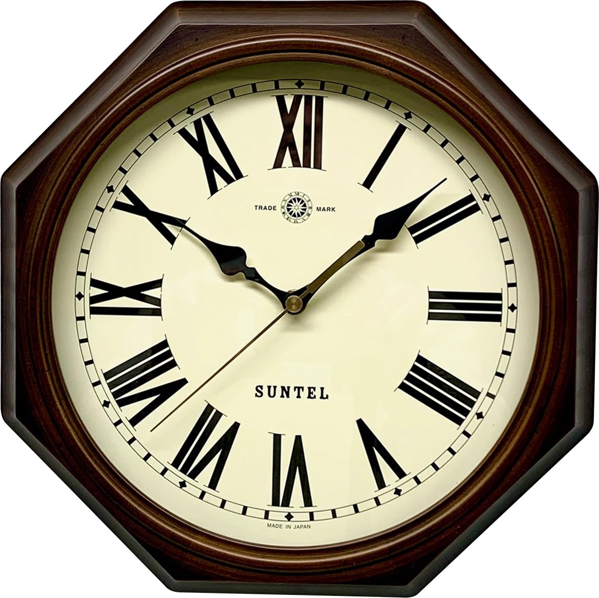 Santel Natural Wood Retro Octagonal Wall Clock Antique Brown Japanese-made (Roman Numerals) QL713-R