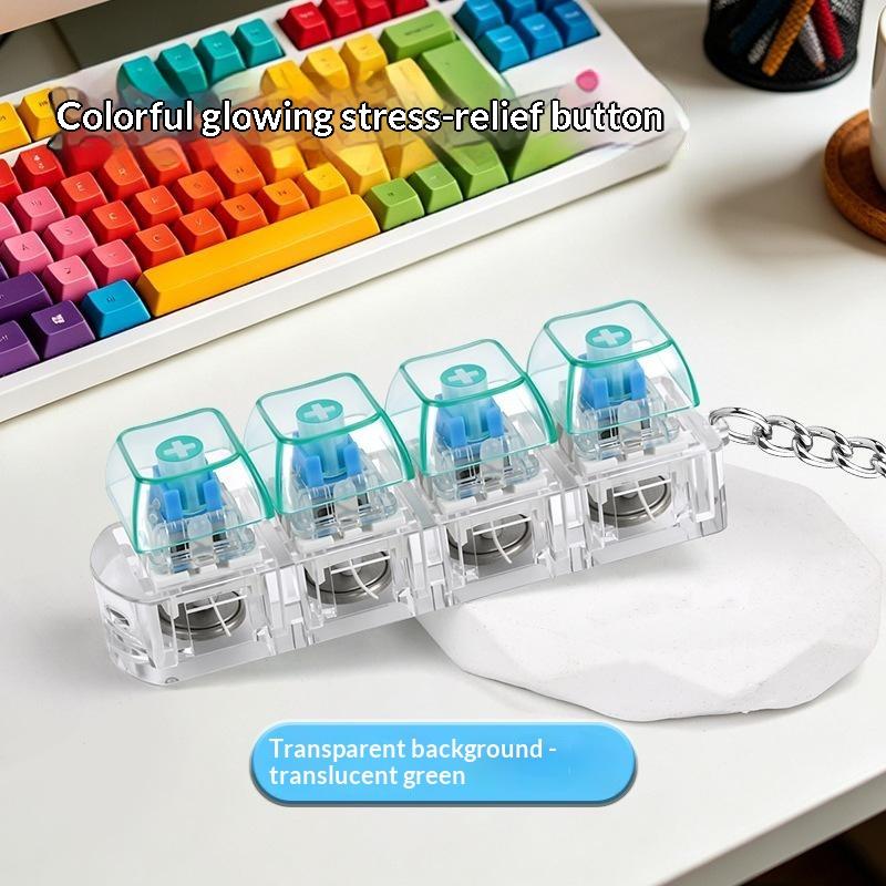4 Tasten LED Tastatur Schlüsselanhänger Transparent Knackiges Klickendes Tippgefühl Aufleuchtende Tastenkappe Fidget Verschleißfest Mit LED-Licht