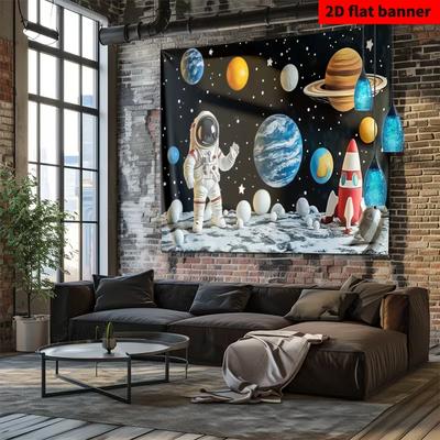 2D Outer Space Banner Astronaut On Moon with Planets and Rocket for Room Decoration