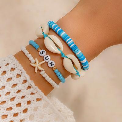 Pastoral Vacation Shell Rice Bead Bracelet Beach Starfish Beaded Jewelry Set Female