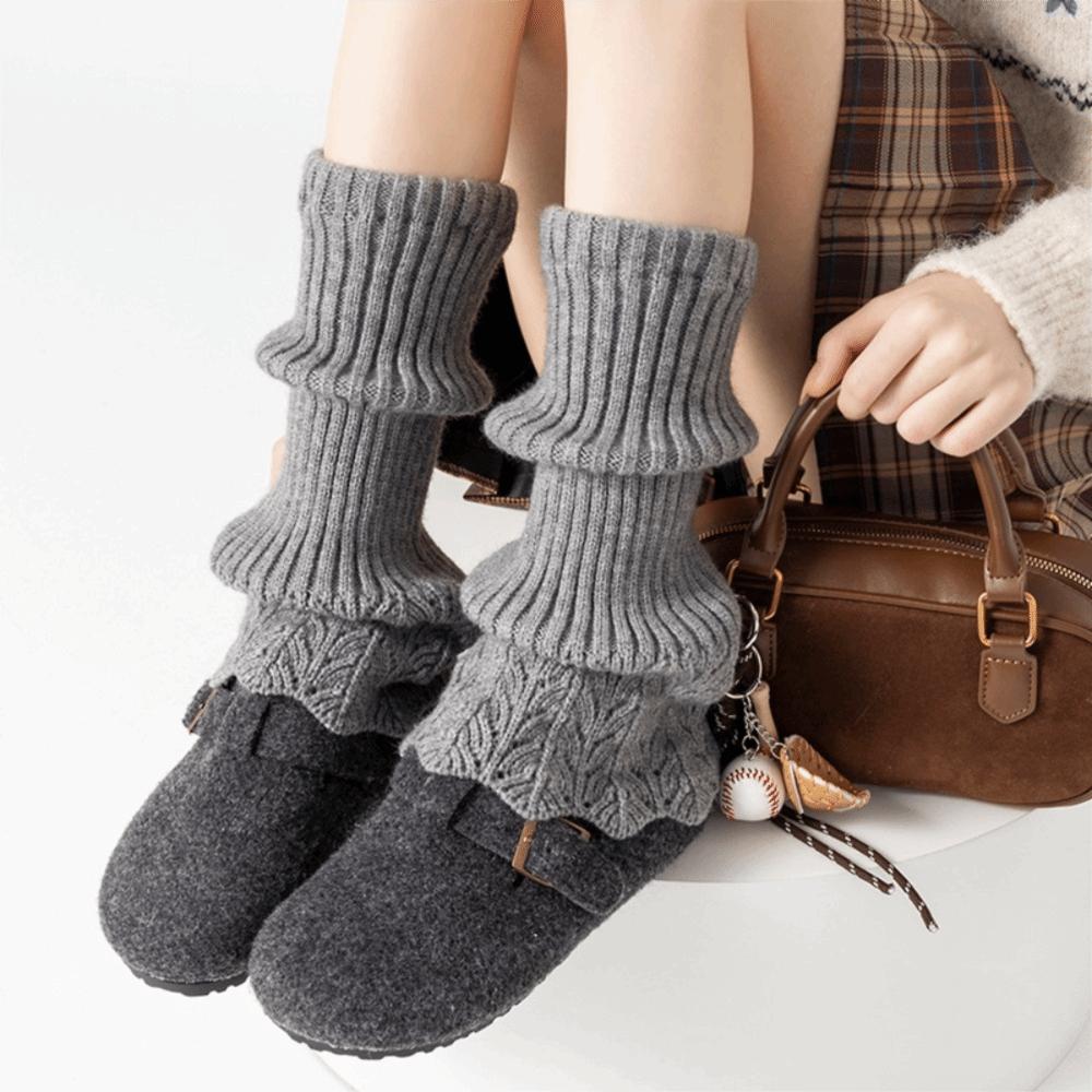 A Pair Cotton Material Boot-Fit Sock Covers Retro Style Heavy-Duty Knitted Knitted Sock Covers Thickened Warm Stretchable