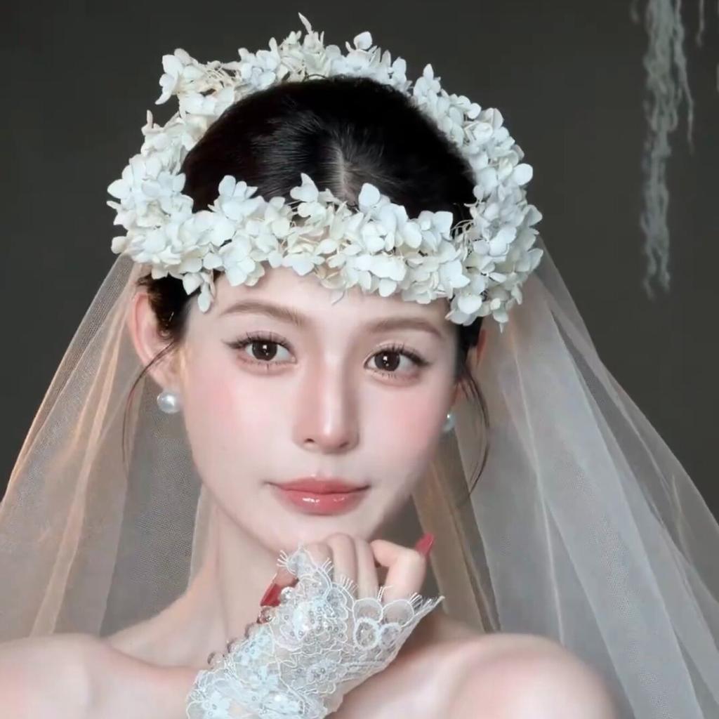 Flower Crowns for Women Floral Crown with Wedding Veil Headpiece for Wedding Bridal Festival Photography Hair Wreath Accessory