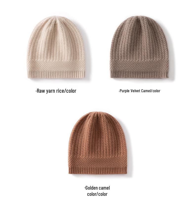 Women's 100% Pure Cashmere Ribbed Knit Hat - Stylish Solid Color, Warm Head Covering with Ear Protection