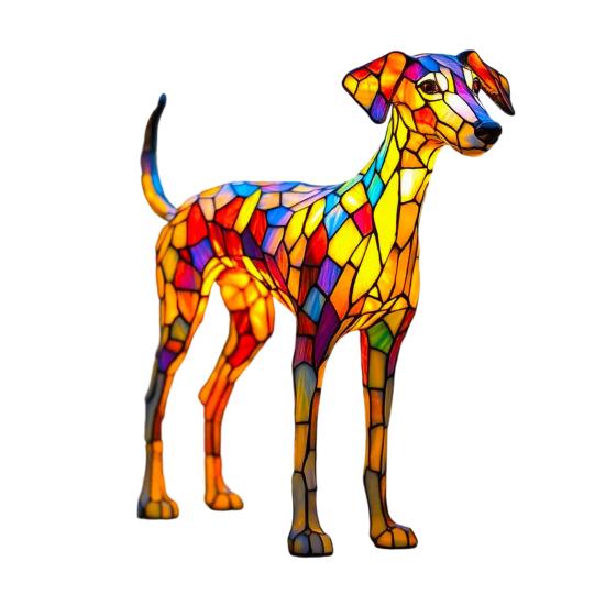 Yousheng Dog Table Lamp Stained Glass Style Resin Greyhound Night Light 3D Animal-Themed LED Bedside Lamp for Kids' Room Bedroom Decor Dog Lovers Gift