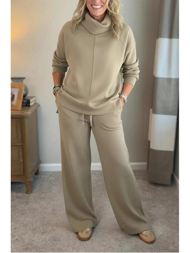 2025 Herbst/Winter Damen Unifarbener Kapuzenpullover mit hohem Kragen & Top Zweiteiliges Set - Lässig und Stilvoll