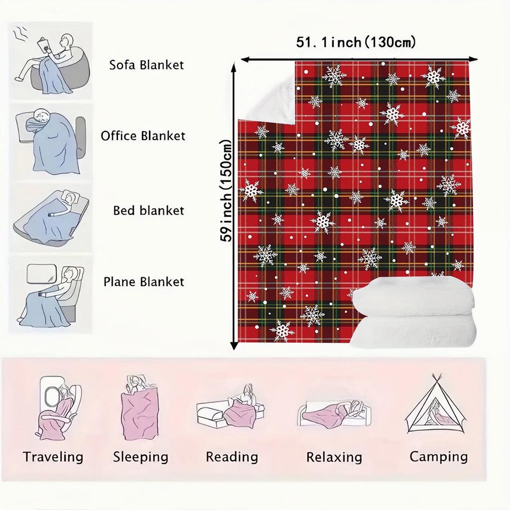 Christmas Red Green Buffalo Plaid Check Flannel Throw Blanket,Xmas Snowflake Birthday Gifts,Winter Holiday Soft Blankets for Bed