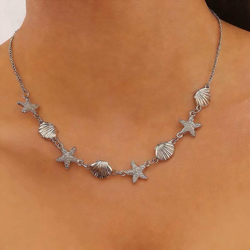 

Simple Metal Shell Starfish Pendant Earrings Bracelet Necklace Set for Women Trendy Imitation Pearl Long Dangle Earrings Zircon