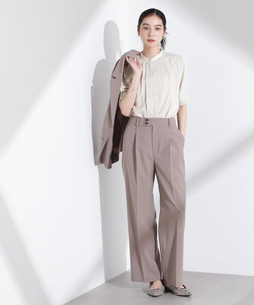 Nano Universe Stand Tuck Short Size S Light Beige Women's Two-Tone Blouse, Sleeve, (041), (669-5121306)