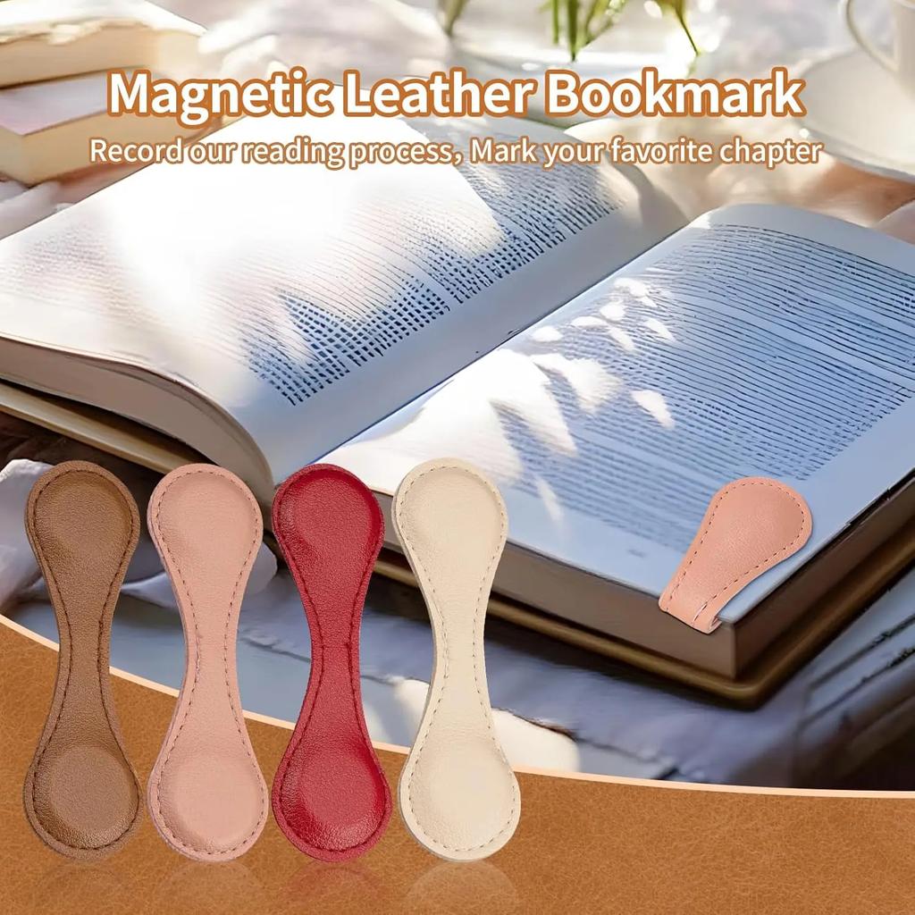 Vintage Magnetic PU Leather Bookmark Handmade Double Sided Charm Decorative Hanging Accessory for Bookworms Reading Gifts