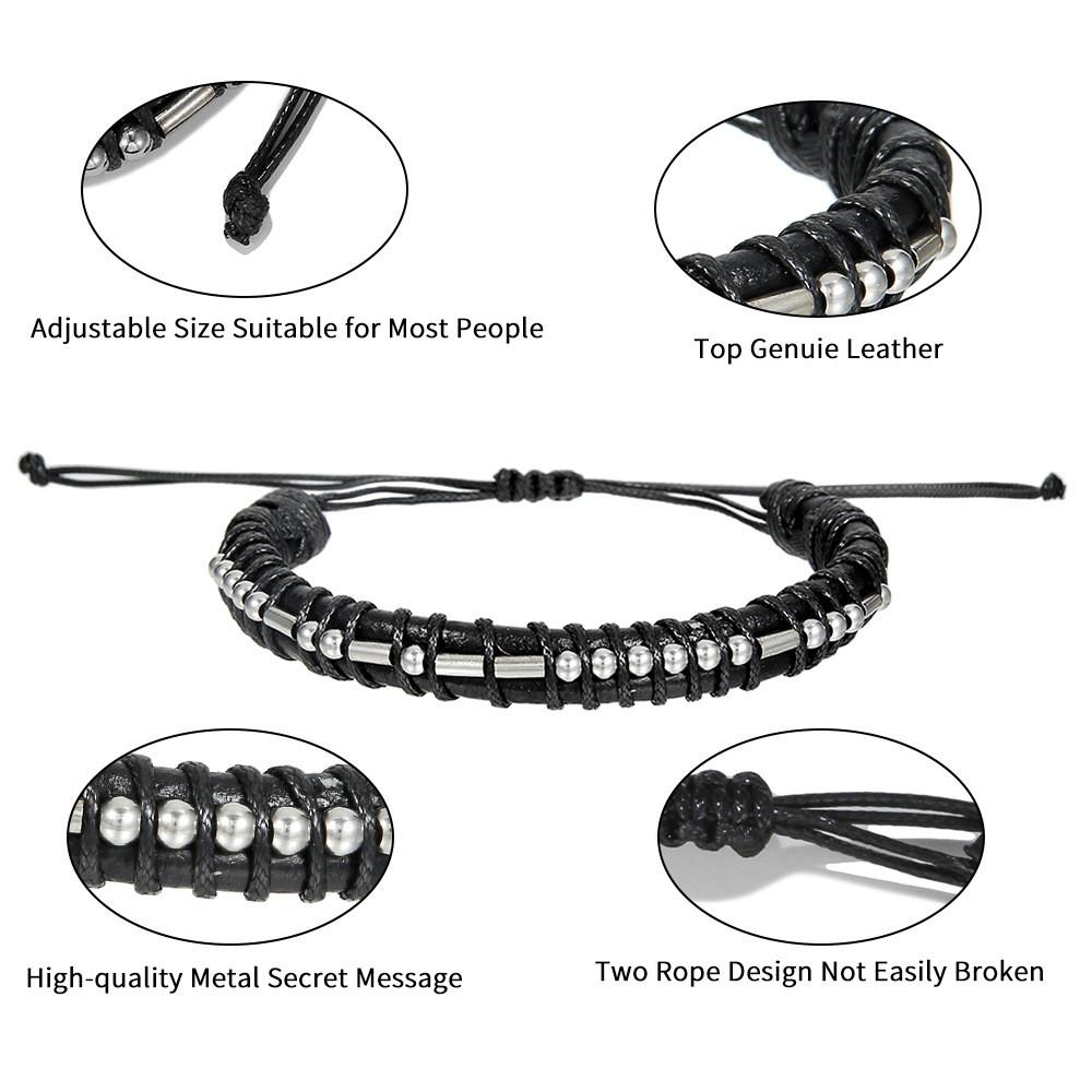 Morse-Code Lederarmband mit Edelstahl-Anhängern für Paare und als Geschenk