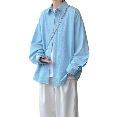 Ice Silk Long Sleeved Shirt for Boys In Summer, Loose Plus Size, Simple Shirt, Lapel Jacket