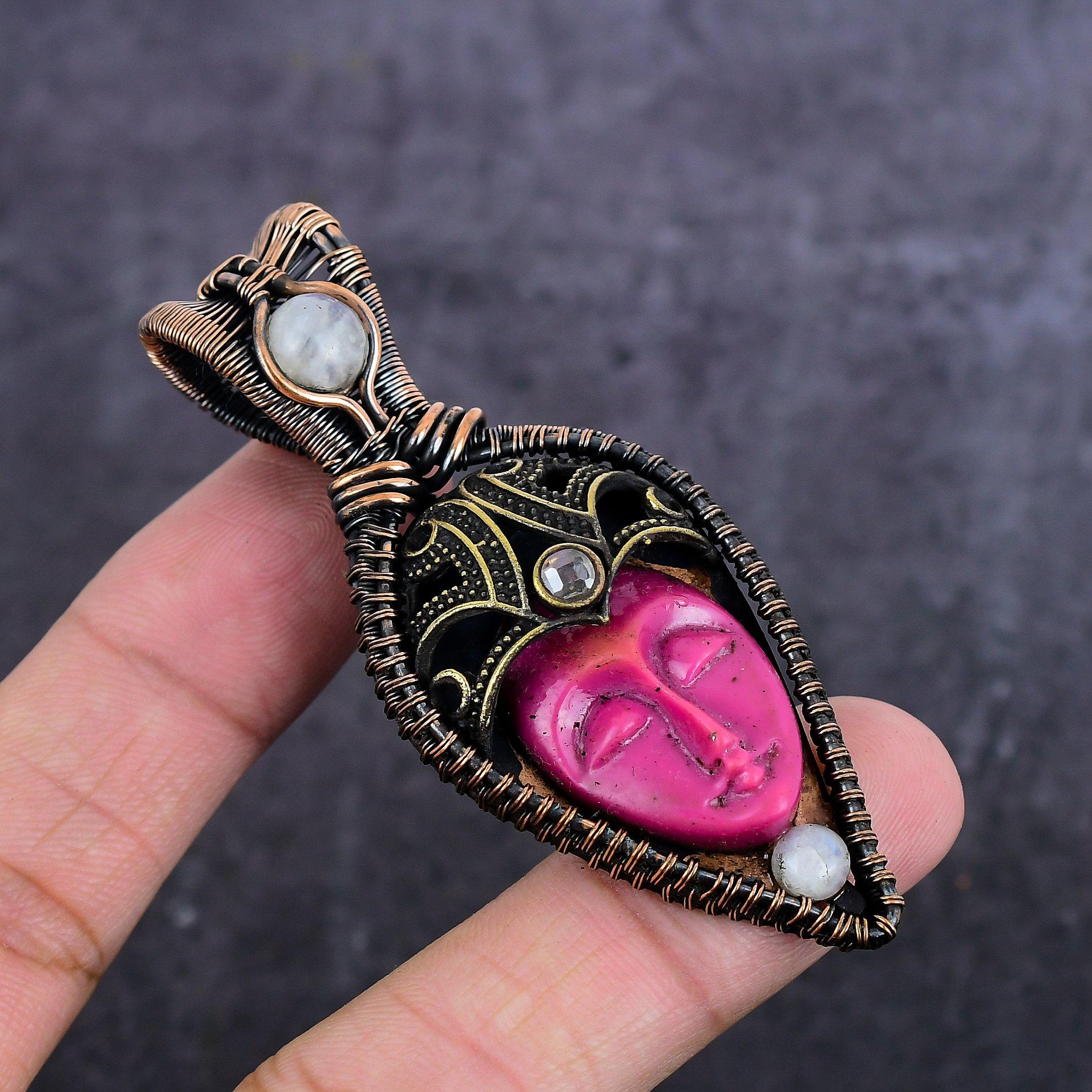 

Natural Cameo, Moonstone Gemstone Copper Wire Wrap Jewelry Pendant 3.07 W8f93