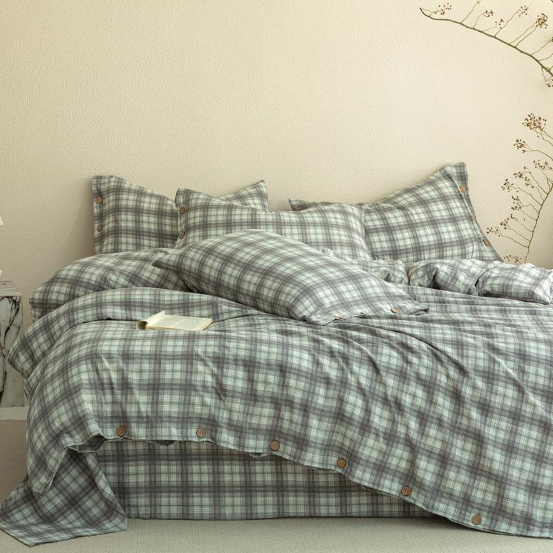 European Style Retro Crinkled Gauze Linen Button-Up Set - Machine Washable, Ideal for Naked Sleep with Fitted Sheet.