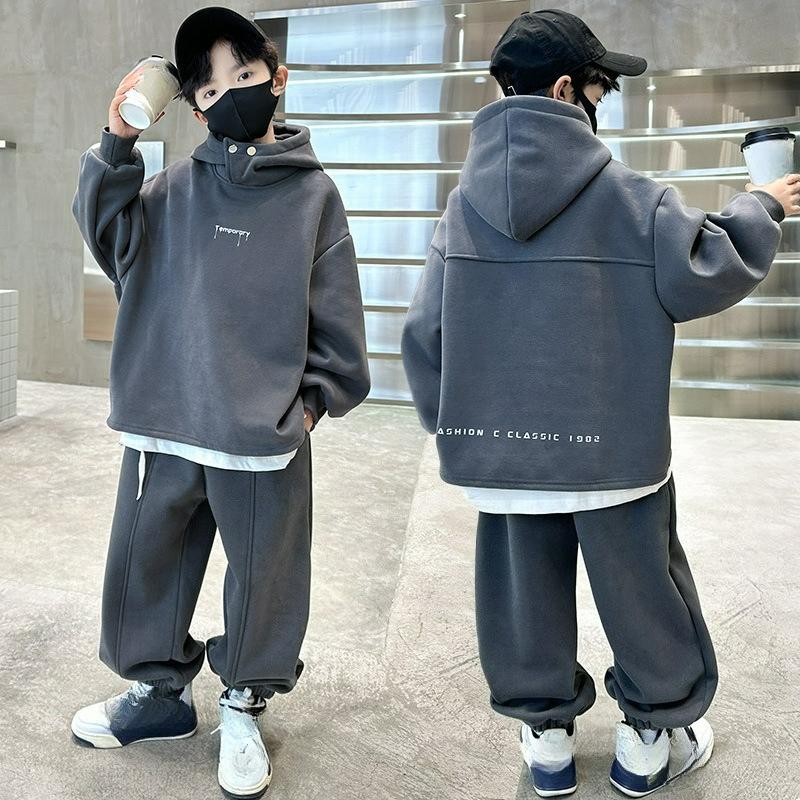 Kinderbekleidung, Jungen Herbstanzüge, Herbst- und Winterpullover, Cool und Gutaussehend, Zweiteilige Kinder-Sportbekleidung mit Plus-Samt