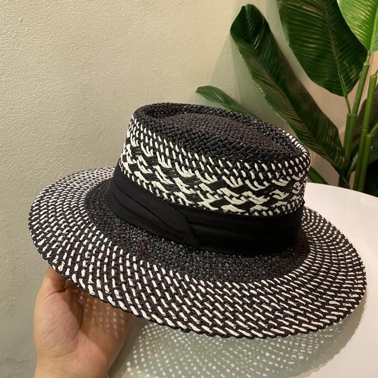 Summer Straw Hat Women's Retro French Sun Hat Travel Sun Protection Beach Hat Ins British Internet Celebrity Flat Top Hat Men