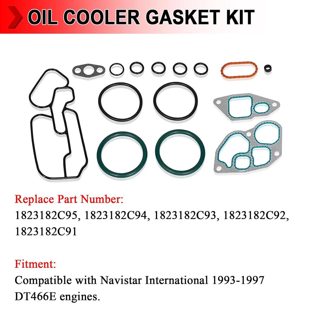 1823182C95 Engine Oil Cooler Mounting Gasket Kit Compatible with Navistar International 1993-1997 DT466E Engines, Replace 1823182C94 1823182C93