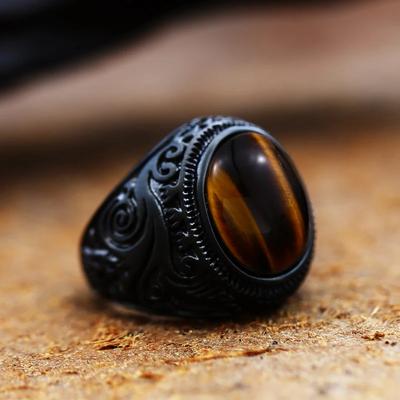 2025 New  316L Stainless Steel Vintage White And Tiger Eye Brown Eye Men's Ring Fashion High Quality Jewellery