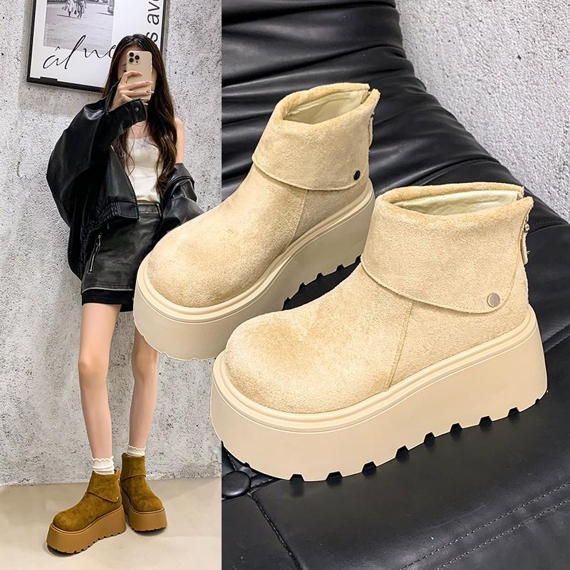 Winter Platform Heels Women Ankle Boots Keep Warm Height Increase  Short Booties Shoes Zapatos Mujer