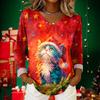 Women's Christmas Print Casual V-Neck Long Sleeve Top
