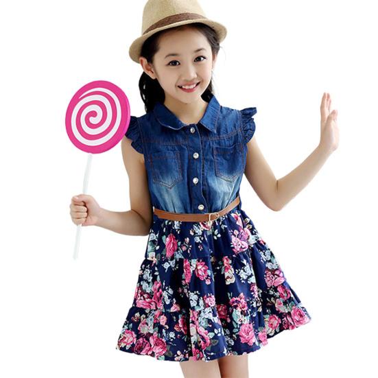 

Детское платье с маленькими летящими рукавами и накладными карманами для девочек, джинсовое платье с лацканами для выхода на улицу 4 Years